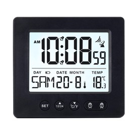 VORRINC Digitaler Funkwecker Mit Zwei Unabhängige Wecker,Schlummerfunktion,Hintergrundbeleuchtung,Datum,Woche,Temperatur,Funkuhr Automatische Einstellung Sommer-BZW.Winterzeit,Schwarz