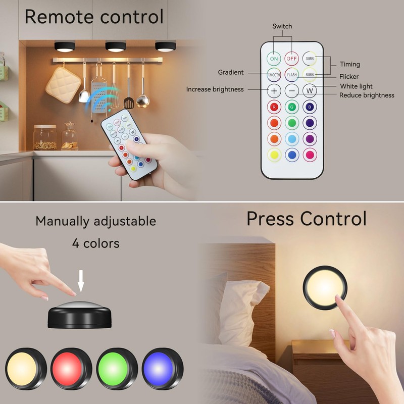 BESTDLCLITE LED Puck Lights with Remote, 13-Color Under Cabinet Lighting