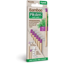 Bamboo Piksters Interdental Brushes | Size 1 Purple Fine | Right Angle Handle | 6 Pack