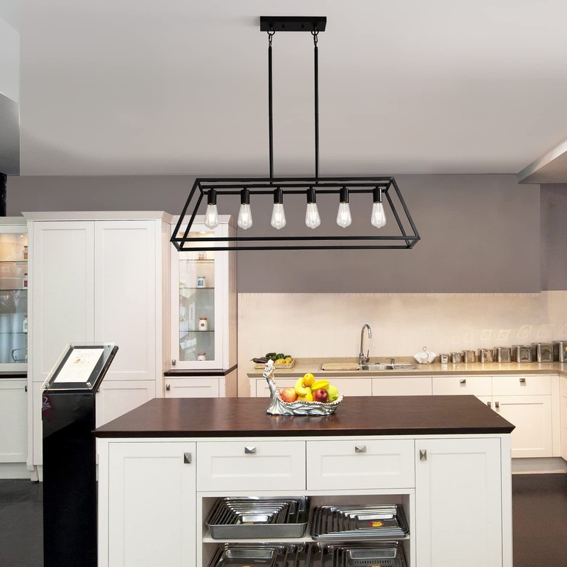 XISLTHOTSL Black Kitchen Island Lighting, 6-Light Farmhouse Chandeliers, Modern Industrial
