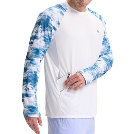 baleaf Rash Vest Mens with Zip Pockets Long Sleeve Rash Guard BJJ Swimming Shirts Quick Dry UPF 50+ UV Protection Blue Coconut XL