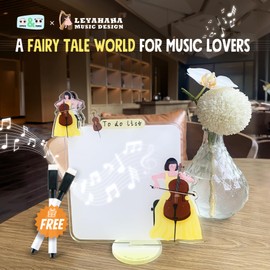 Sophie & Panda x Leyahaha Music Practice Logging Board with Original Cartoon Characters, Erasable White Board with Free Pens, Erasable to Do List Board 6 * 6 inches (Cello Girl)