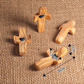 Yunjuhop Wooden Cross My Heart From The Holy Land,Jesus Wooden Love Heart Stress Relief Gifts Thumb Holding Cross Awesome Gifts (olive 5pcs)