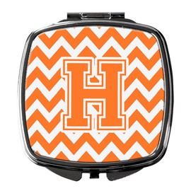 Caroline's Treasures CJ1046-HSCM Letter H Chevron Orange and White Compact Mirror Decorative Travel Makeup Mirror for Women Girls Gifts Pocket Makeup Mirror Folding Handheld