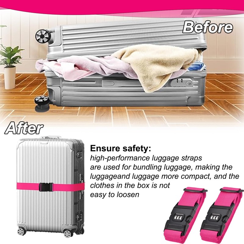Luggage Strap with Combination Lock, Pack of 2 Luggage Strap,