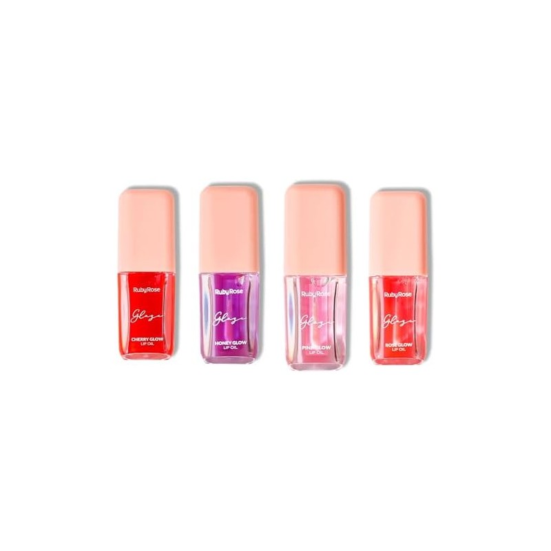 Ruby Rose Lip Oil Glaze Pack 4 Piezas Cherry, Honey,