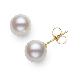 Belacqua 14K Yellow Gold Pearl Stud Earrings, 7-7.5mm White Freshwater Cultured, Classic Round