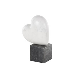 Deco 79 Marble Heart Decorative Sculpture Slanted Home Decor Statue with Black Block Base, Accent Figurine 5" x 3" x 9", White