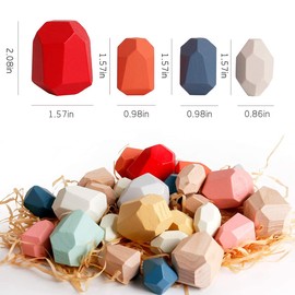 36 PCS Stacking Rocks, Wooden Building Blocks Set, Colored Wooden Sorting Stacking Balancing Stone Toy, Large Small Building Blocks Game Stones Lightweight Puzzle Set for Kids 3 Years Old