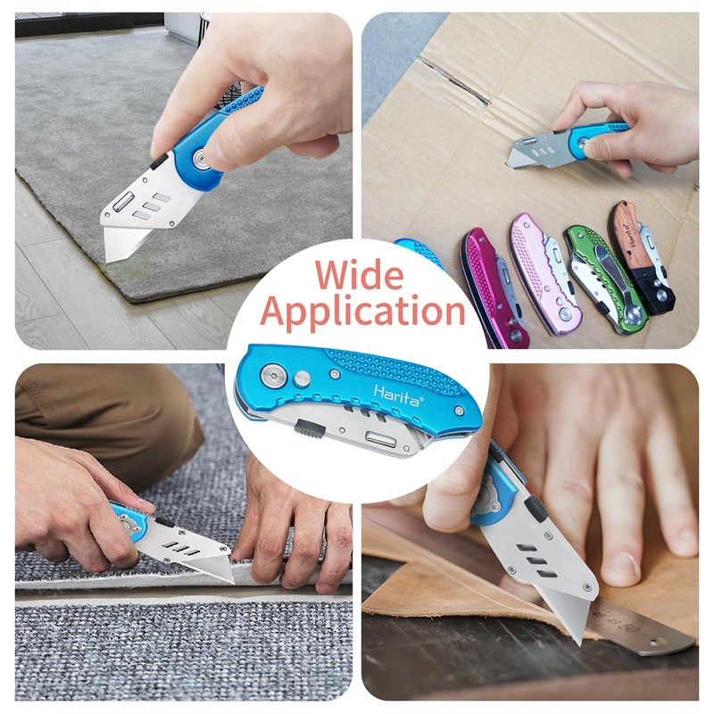 Harita Folding Utility Knife Box Cutter Quick Change Blades, Back-lock