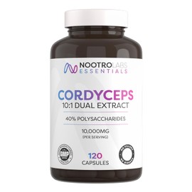 Nootro Essentials Cordyceps Supplements, High Strength 10:1 Mushroom Extract with 10000Mg & 40% Polysaccharides, Supports Peak Performance & Energy Levels (60 Servings, 2 Months Supply)