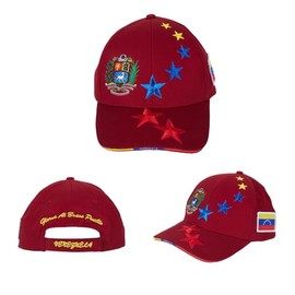VENEZUELA 7 Stars Cap with The Venezuelan National Symbols, The Flag, The Coat of Arms and The National Anthem Gorra de Venezuela 7 Estrellas con la Bandera, el Escudo y el Himno Nacional (Vinotinto)