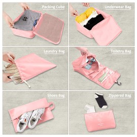 Xducom 8 Set Packing Cubes, Travel Luggage Packing Organizers (PINK)