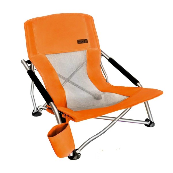 Nice C Chair Beach, Low Beach Chair, Sling, Folding, Portable, Concert, for Adults, Kids, Boat, Sand Chair with Cup Holder & Carry Bag (1 Pack of Orange)