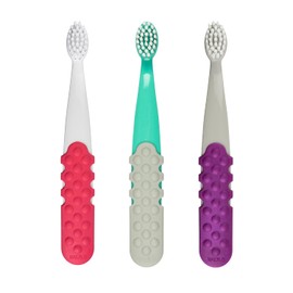 RADIUS Cepillo de dientes para niños, Totz Plus, sedoso, suave, paquete de 3 en colores surtidos, sin BPA y aceptado por ADA, diseñado para dientes y encías delicados, para niños de 3 años en adelante