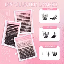 FADLASH Cluster Lashes Individual Lash Extensions DIY Lash Clusters 10-16mm Mixed Length Wispy Faux Mink Eyelash Clusters for Self Application at Home（R13-D-10-16MIX)