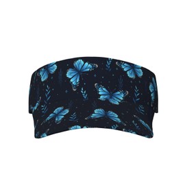 Butterfly Blue and White Sports Sun Visor Hats-Adjustable Visor Cap-for Women and Men-for Running, Tennis, Golf