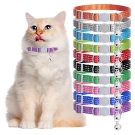 10 Pack Breakaway Kitten Collar Puppy Cat Collars with Bells Reflective Cat Bell Collars Adjustable Small Break Away Cats Collar for Male Girl Cats Puppies, 7.9" - 13" (10 Colors)