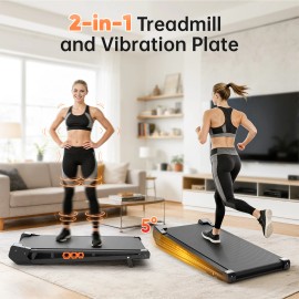 Akluer Compact Walking Pad Treadmill with Manual Incline Vibration Function Burn Fat Brushless Motor in color: Black