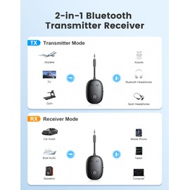 Bluetooth 5.3 Transmitter Receiver for Airplane TV, 2 in 1 Wireless Bluetooth Adapter for Airplane AirPods or Wireless Headphones Dual Pairs, 3.5mm Aux Adapter for Flight TV Gym Car/Home Stereo