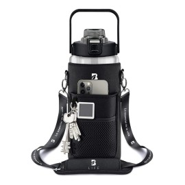 B Life Botella De Agua De 2 Lt Con Funda Policloropreno Motivacional Color Negro