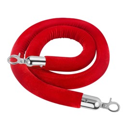 Barrier Rope Crowd Control Lint Rope with Hooks Queue Post Stanchion Red Post Poles Velvet Hanging Portable Set Line 1.5M Round Top Stand Security Barriers Management VIP (Red Silver Rope)