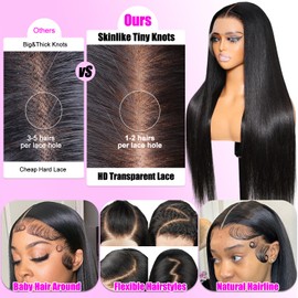 Dheridy 250% Density 13x6 HD Straight Lace Front Wigs Human Hair Pre Plucked HD Lace Frontal Wigs Human Hair 13x6 Glueless Human Hair Lace Front Wigs for Black Women Bleached Knots Free Part 28 Inch