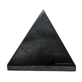Amazing Gemstone Shungite Pyramid Crystal Healing Stone - 100mm Black Glossy Shungite Figurine for E M F Protection, Meditation, Reiki, Chakra Balancing and Crystal Pyramids Grid