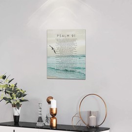 Psalm 91 Wall Art Scripture Wall Decor Bible Verse Canvas Prints Christian Religous Framed Artwork for Bedroom Living Room Church 12"x16"