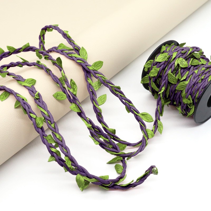 66ft Waxed Twine with Green Leaves, 3-ply Waxed Cord, Artificial