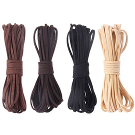 Vaniika Leather Cord, 4 Pcs 5 m x 3 mm Thread Faux Suede Cord in 4 Colours, Ribbons for Crafts with Cord Ends, Flat for DIY Bracelet Necklace