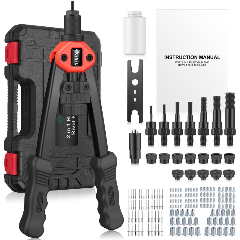 JiGiU 2 in 1 Rivet Nut Tool Rivet Gun, Professional