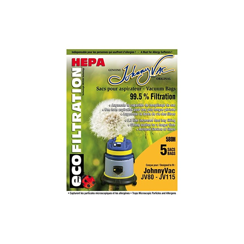 HEPA MICROFILTER BAGS - JOHNNY VAC JV80/ JV101/ JV115 -