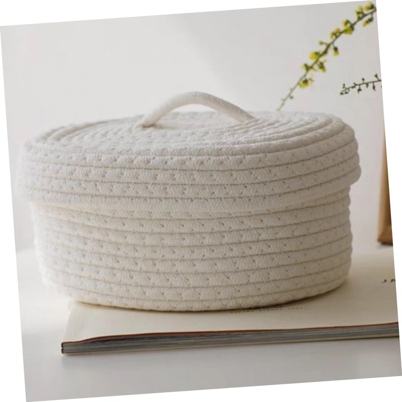 Ciieeo Cotton Rope Woven Storage Basket with Lid for Makeup