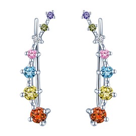 Unendlich U Women's Fashion 925 Sterling Silver Bling Ear Cuffs 7 Crystals Hypoallergenic Cubic Zirconia Round Long Ear Sweep Cuff Hook Earrings, Silver Cubic Zirconia