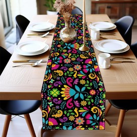 BENNERTEE Mexican Table Runner for Fiesta Party, Dia De Los Muertos Decorations, Cinco De Mayo Decorations, Day of The Dead, 71 x 13 inches