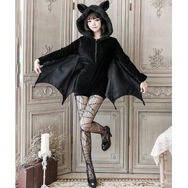 Milky Time Bat Halloween Cosplay Vampire Costume Set with Fishnet Tights for Adults (L)