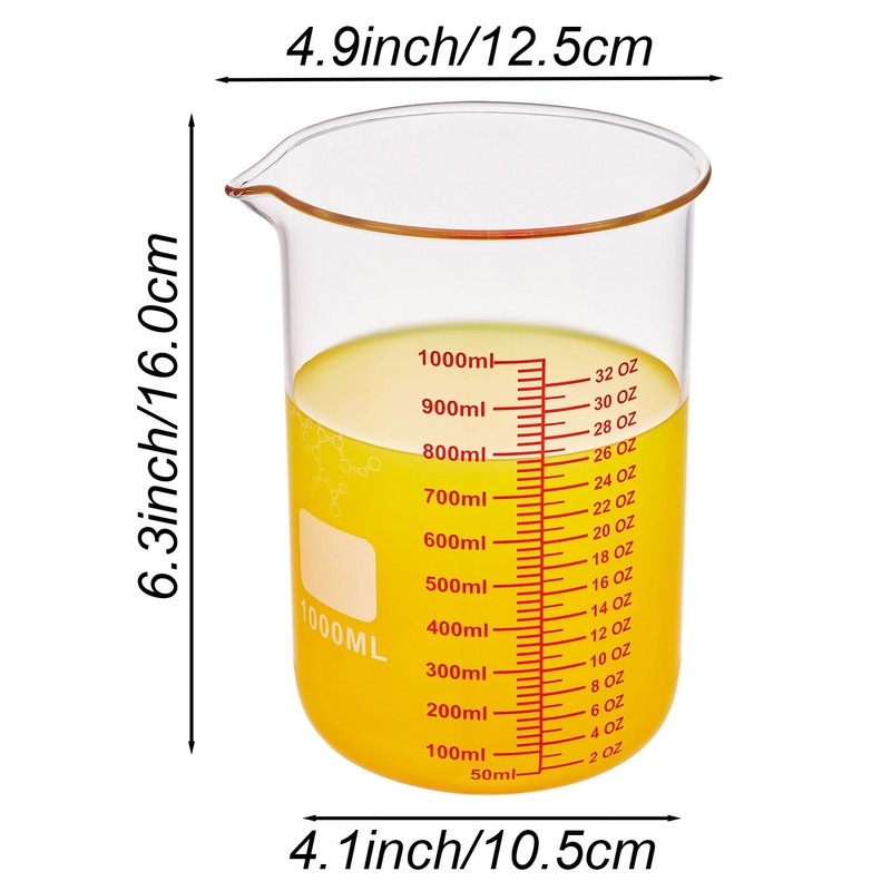 High Borosilicate Glass Measuring Cup-V-Shaped Spout,1000ml(32OZ) Glass Measuring Beaker for