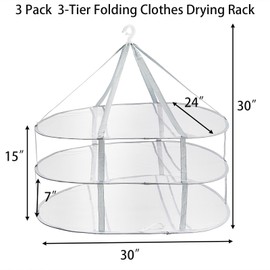 Jucoan 3 Pack 3-Tier Foldable Mesh Clothes Drying Rack, Lay Flat Sweater Drying Rack, Windproof Hanging Laundry Drying Rack, Portable Clothes Drying Rack for Outdoor Indoor Travel