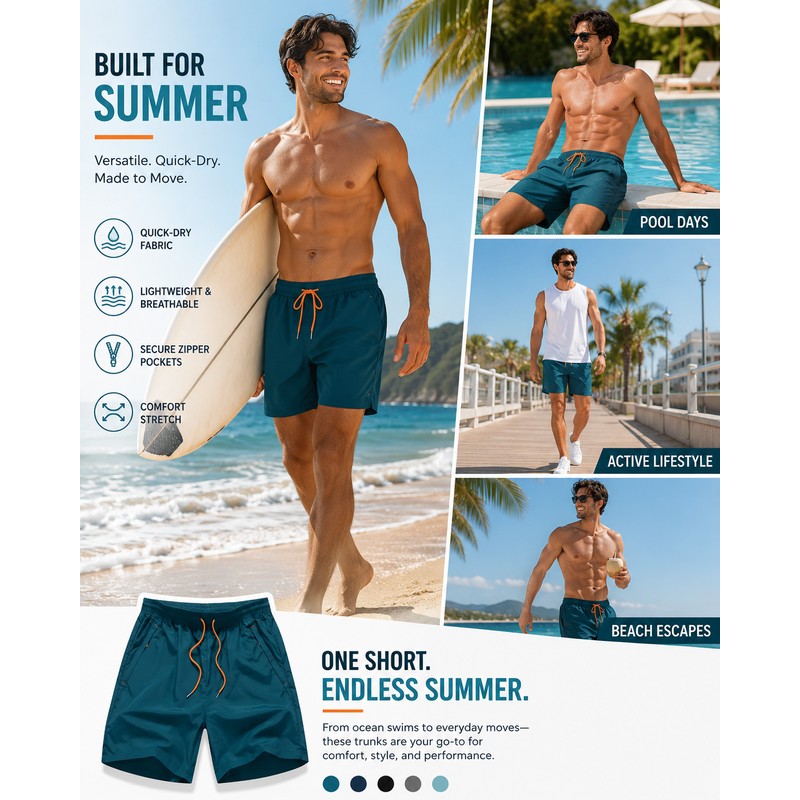 Men’s Double-Layer Swim Trunks for Beach & Pool – Quick-Dry