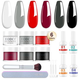 Dipping Powder Nails Set, 6 Colours, White Red Dip Powder Nail Kit, Starter with Top Base Coat Activator & Manicure Tools, Dip Powder Nail Kit for French DIY Home Nail System, Gift for Christmas