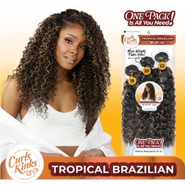 Sensationnel Curls kinksandco synthetic bundles - tropical brazilian quick weave hair or pony styles for natural 3c to 4c hair textures (18 20 22 inch, S1B/27)