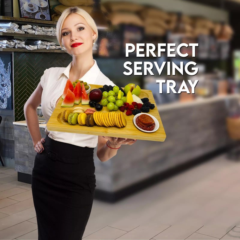 PandPal Bamboo Cheese Board with Knife, Bowl, Fork Set, Wood