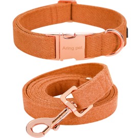 ARING PET Fall Dog Collar, Cotton Orange Dog Collar and Leash Set, Comfortable Dog Collar and Leash with Metal Buckle for Small Medium Large Boy and Girl Dogs