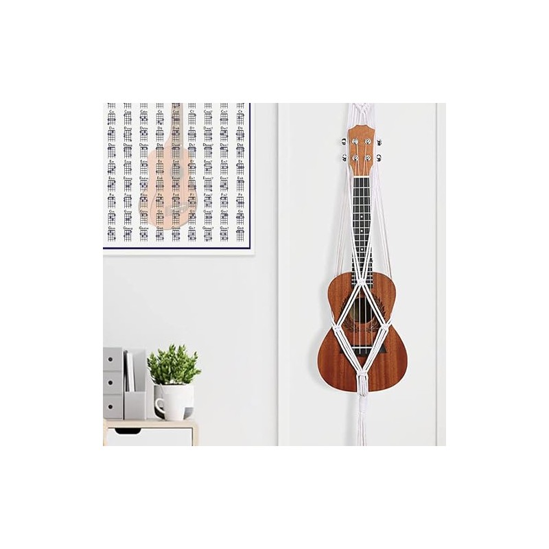 Musiin White Bohemian Ukulele Hanger Decorative Guitar Wall Hanging, Ukulele