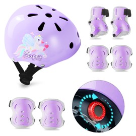 Kids Bike Helmet, Toddler Bike Helmet and Knee Elbow Wrist Pads for Ages 2-10 Girls Boys Adjustable Protective Gear Helmets for Skateboard Cycling Skating Scooter Outdoor Sport