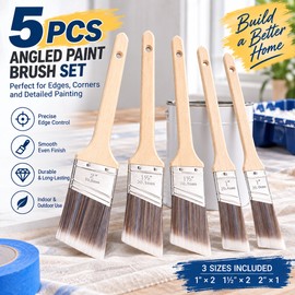 5-Piece Angled Paint Brush Set – Wood Handle Polyester Trim Brushes for Edges, Corners, Walls, Windows, Doors & DIY Painting
