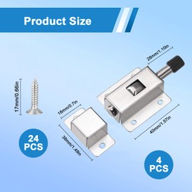 Pack of 4 Spring Latches with Spring, Stainless Steel, Spring Latch with 24 Screws, Automatic Door Latches, Bolt Latches, Sliding Latches for Bedroom, Cabinets, Shutters, Garden Doors