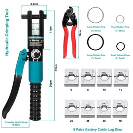 Brileine 10 Tons Hydraulic Crimping Tool & Cable Cutter with 9 Dies, Hydraulic Crimper for 1/16" 1/8" 3/16" Stainless Steel Cable Railing Hardware Kit, Wire Rope Swaging Tool