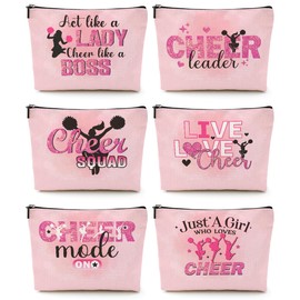 Cheerleader Gifts, 6 Pcs Cheer Makeup Bag Cheer Gifts Cheer Stuff Cosmetic Bag Cheerleading Gifts for Women Girls Sisters Teammates Travel Toiletry Bag, Graduation Birthday Gifts Cheer Team Gifts